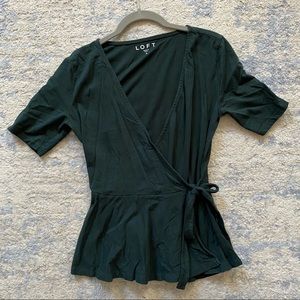 LOFT Green Wrap Peplum Top